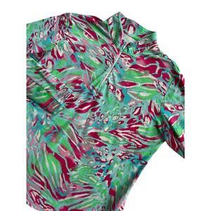 ICIKULS Womens XL Pullover Quarter Zip Long Sleeve Shirt Top Vibrant Print